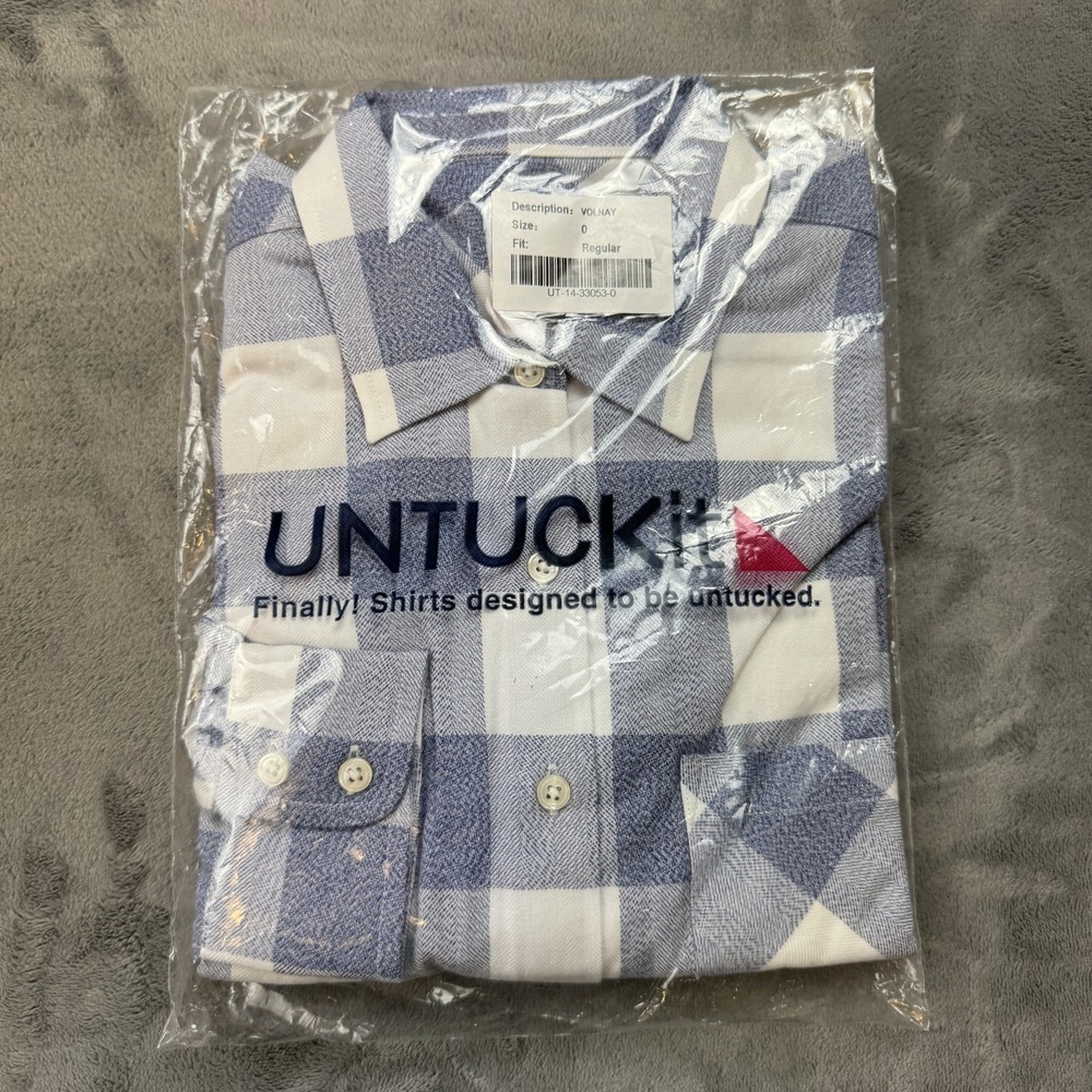 UNTUCKit Womens Shirt Size‎ 0 Blue White Plaid Regular Fit Button Down New